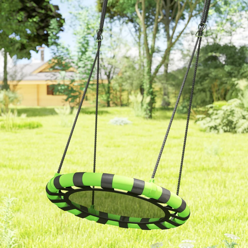 AIYAPLAY 60cm Diameter Kid Nest Swing Seat with Height Adjustable Ropes, for Outdoor, Indoor, Black/Green