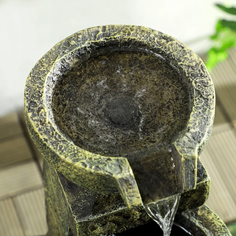 Outsunny Garden Water Feature Waterfall Fountain with 4-Tier Stone Look Bowls, Adjustable Flow