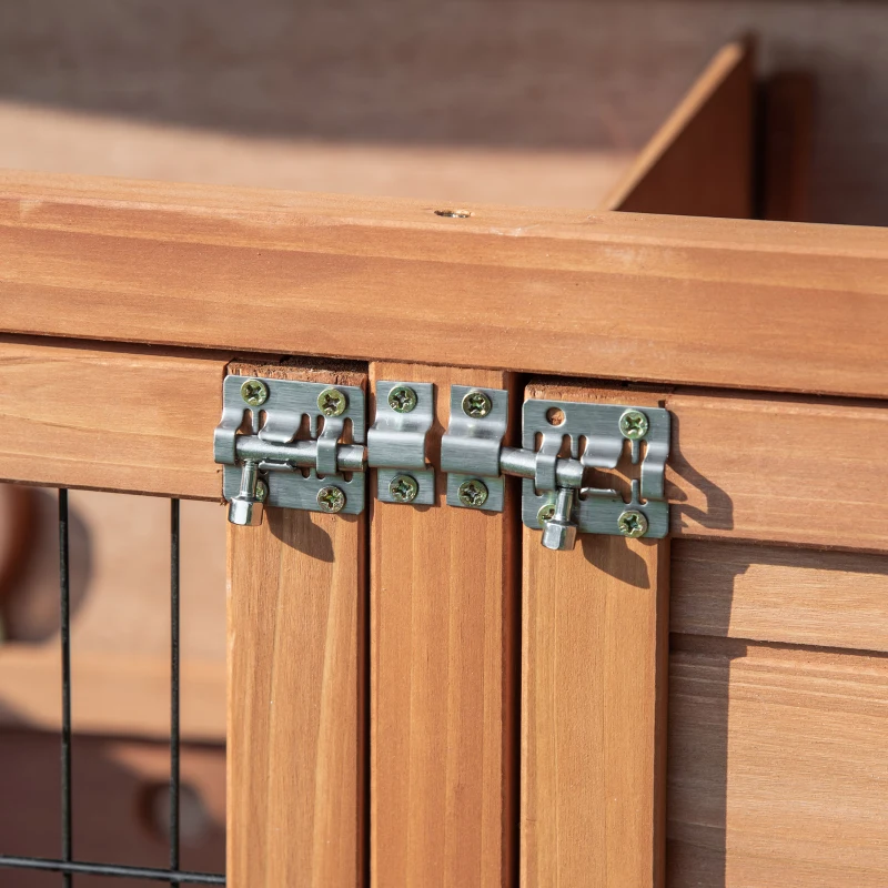 PawHut Conigliera in Legno a 2 Livelli con Ruote, Vassoio Estraibile e Rampa, 122x50x101cm