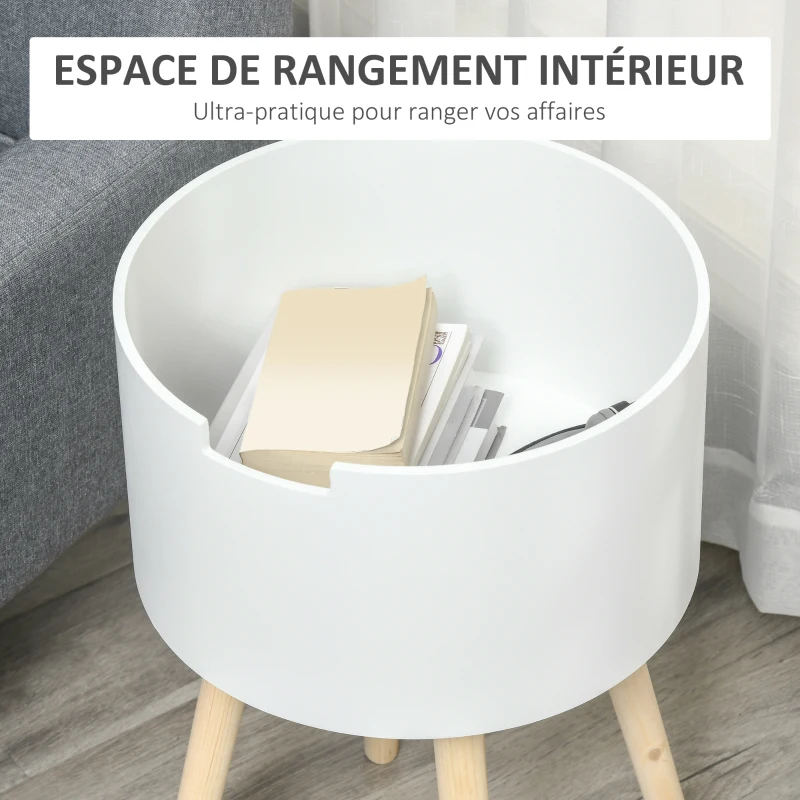 HOMCOM Table basse table de chevet avec compartiment de rangement - bout de canapé table d'appoint design scandinave - MDF bois de pin - blanc