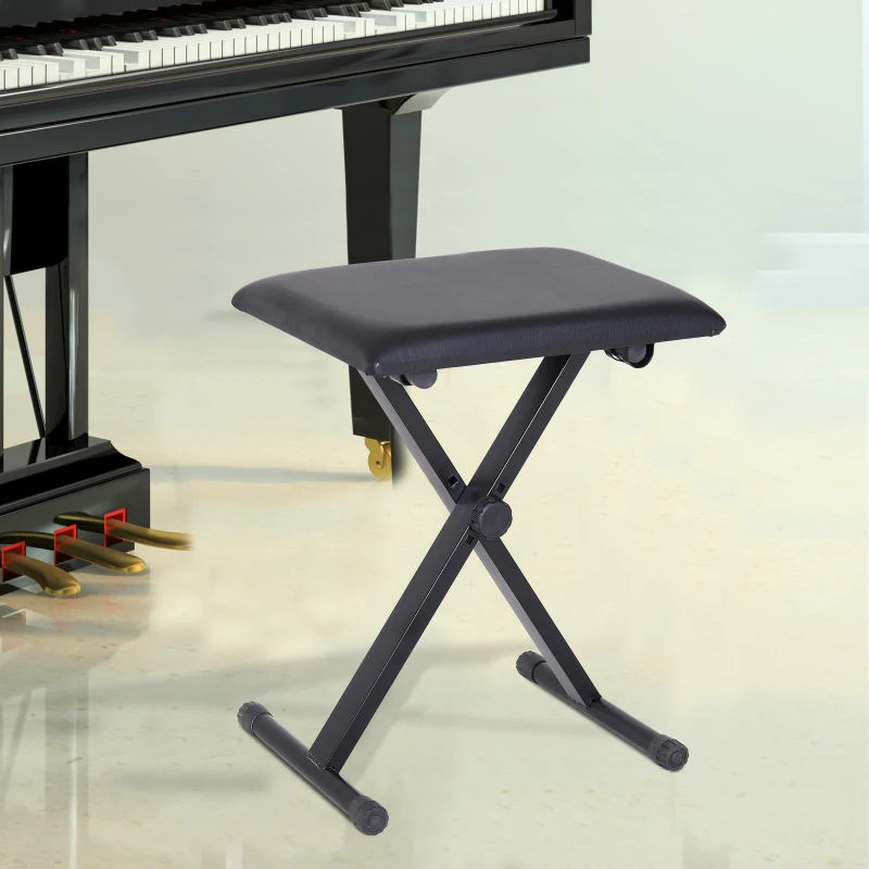 HOMCOM Foldable Keyboard Stool Padded Seat X Frame Chair Adjustable Height Piano Bench Black