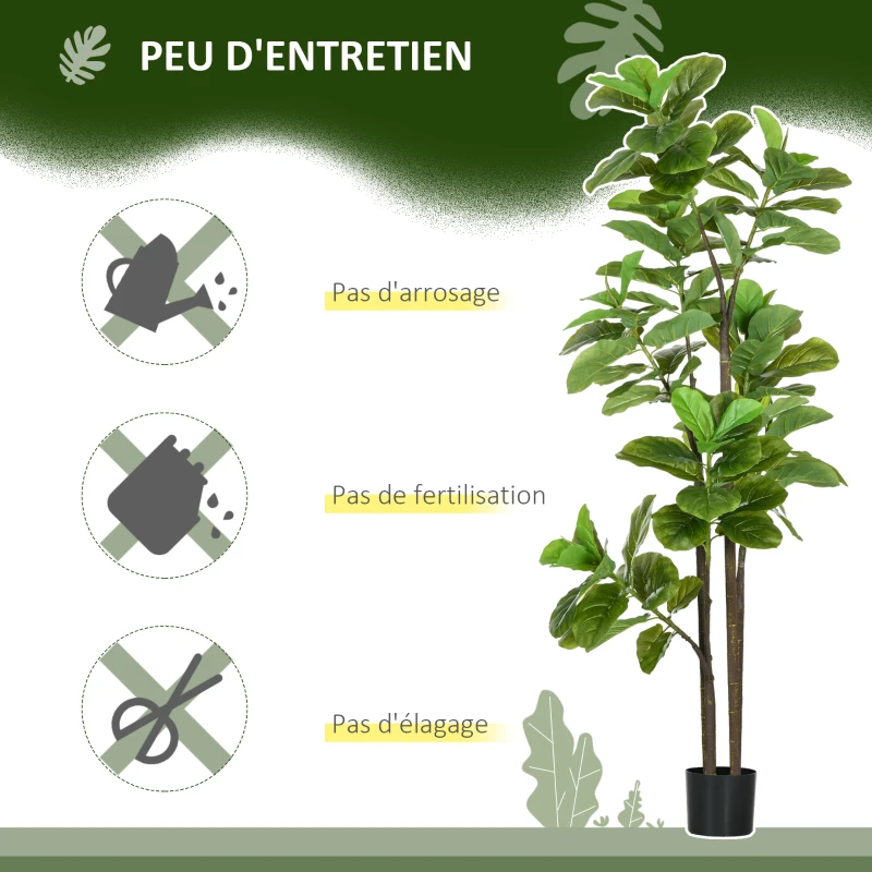 HOMCOM Lot de 2 plantes artificielles Figuier à feuilles de violon Ficus Lyrata hauteur 180cm avec Pot