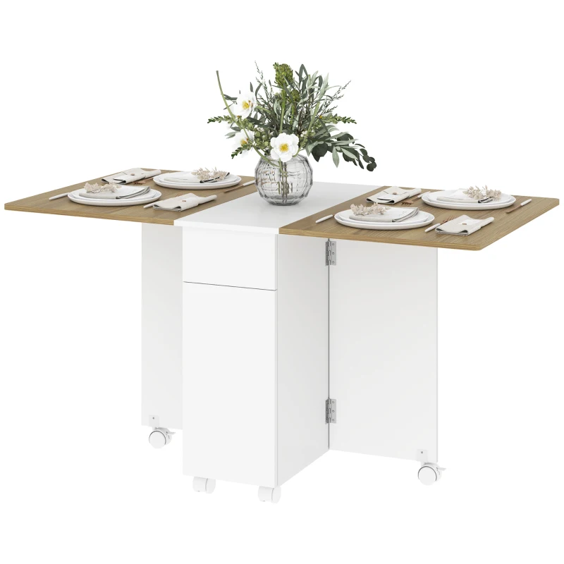 HOMCOM Tavolo Rettangolare Allungabile con 2 Cassetti e un Armadietto in Legno, 140x76x74 cm, Bianco e Color Legno