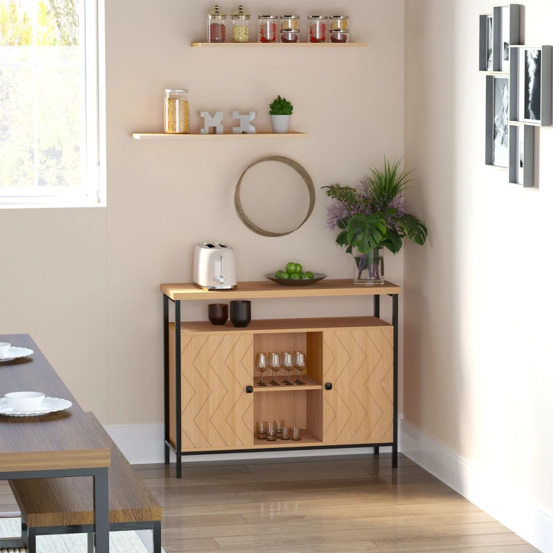 HOMCOM Sideboard Storage Cabinet Cupboard with Doors & Adjustable Shelves for Dining Room, Living Room, Kitchen, Oak Tone