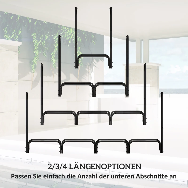Outsunny Feuerholzgestell, 0,67 m³, mit Tragetasche & Abdeckung, Metallrahmen, bis 200 kg, 240 x 36 x 99 cm, Schwarz