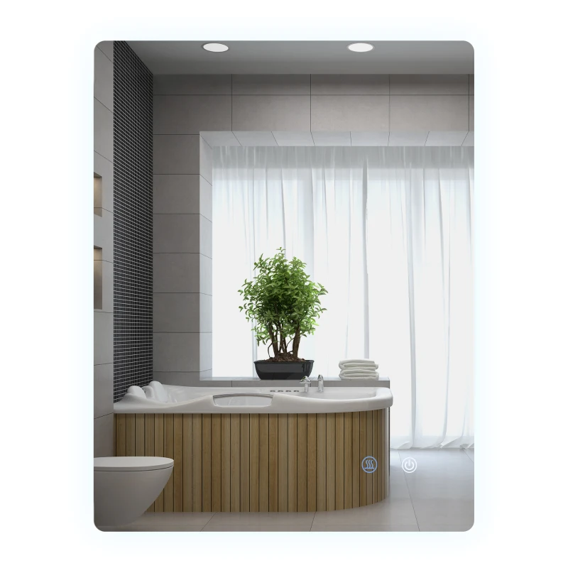 kleankin LED-Badezimmerspiegel, Antibeschlag, Touch-Schalter, Hintergrundbeleuchtung, 70 x 50 cm, Weiß