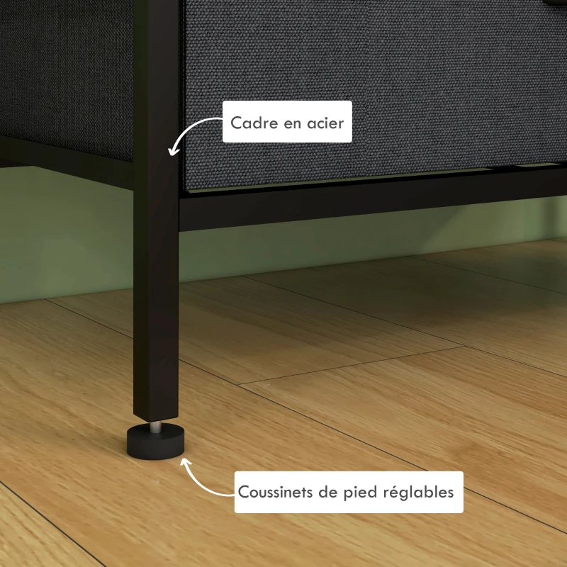 HOMCOM Commode meuble de rangement 5 tiroirs en tissu amovibles et 2 étagères structure acier dim. 58L x 30l x 120H cm noir