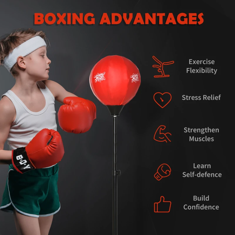HOMCOM Kids Punching Bag with Stand, Free Standing Boxing Bag Set, Speed Bag with Speedball Adjustable Height from 122cm to 154cm for Ages 8-10 Years