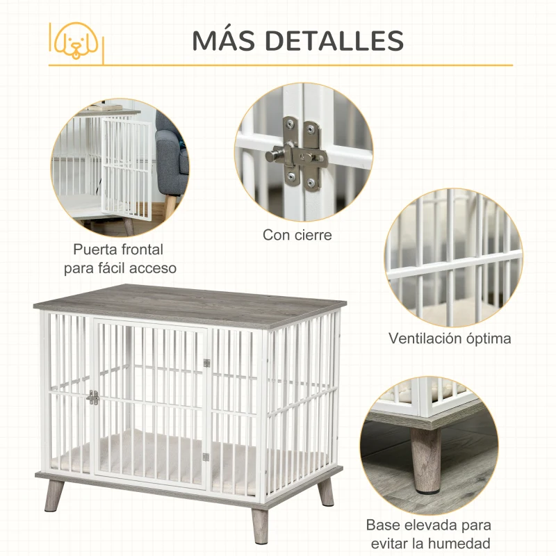 PawHut Jaula para Perros con Encimera 86x60x70 cm Mesa con Perrera con Rejilla de Acero y Puerta con Pestillo Blanco