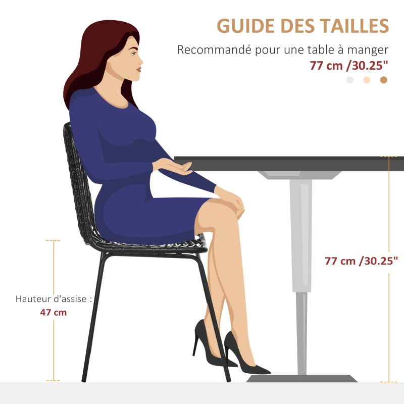 HOMCOM Lot de 4 chaises de salle à manger design bohème en résine tressée imitation rotin et piètement métal - 44 x 58 x 85 cm