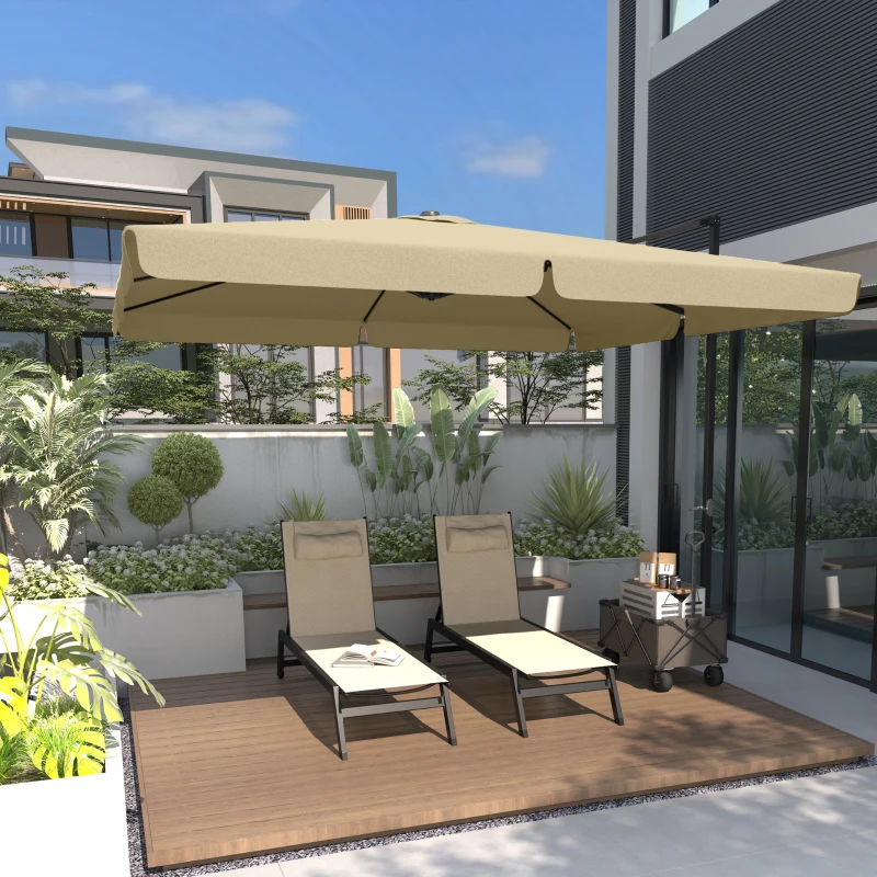 Outsunny Bain de soleil transat en aluminium et textilène avec roulettes et repose-tête dossier inclinable kaki