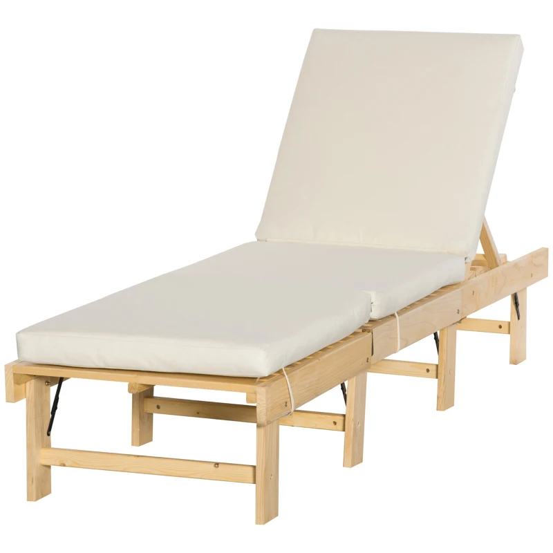 Outsunny Bain de soleil transat pour jardin avec matelas rembourré - dossier réglable 4 positions - pliable - dim. 195L x 59l x 30H cm
