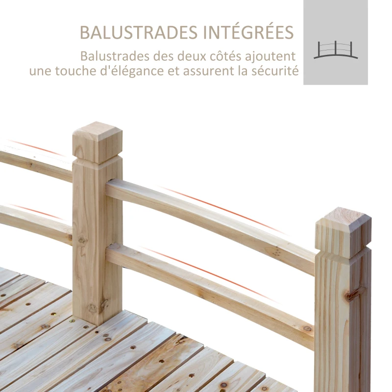 Outsunny Pont de Jardin - Pont de Bassin - passerelle en Bois avec Balustrade - Décoration du Jardin dim. 152,5L x 67l x 48H cm - Bois de Sapin