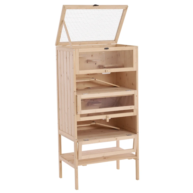 PawHut Cage pour hamsters souris petits rongeurs multi-niveaux 5 étages 10 plateformes bois de pin 60 x 40 x 120 cm