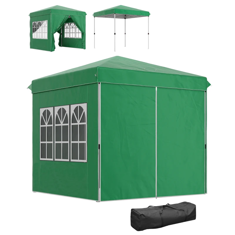 Outsunny Carpa Plegable Pop-up 2,5x2,5 m con 4 Paredes Laterales Anti-UV Altura Ajustable y Bolsa de Transporte Verde Oscuro
