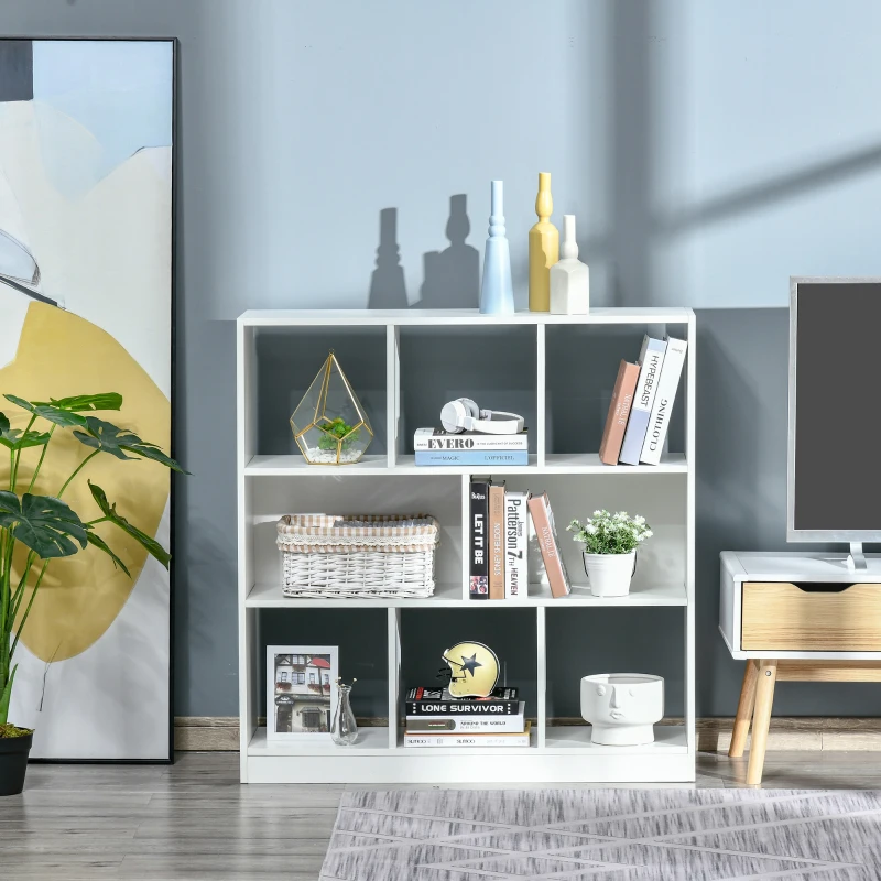 HOMCOM Mobile Libreria Portaoggetti a 3 Livelli e 8 Ripiani Totali, in MDF, 97.5x30x100 cm, Bianco