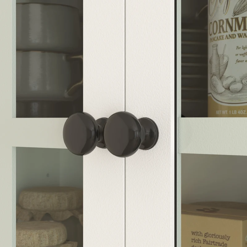 HOMCOM Küchenschrank mit Glastüren, 2 Schubladen, Geschirrschrank, Esszimmerschrank, Holz, 68 x 39,5 x 170 cm, Weiß(m-9)
