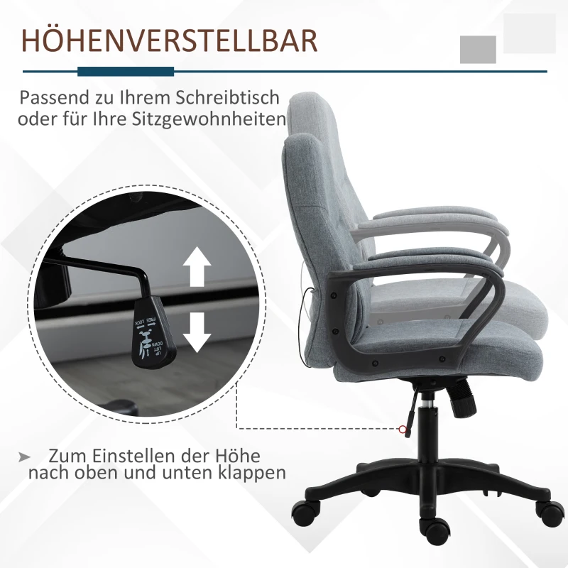 Vinsetto Chefsessel mit Massagefunktion Massage Sessel höhenverstellbarer Drehstuhl Bürostuhl ergonomisches Liniendesign mit USB-Schnittstelle höhenverstellbar Polyester PP Grau 59 x 63 x 92-101 cm