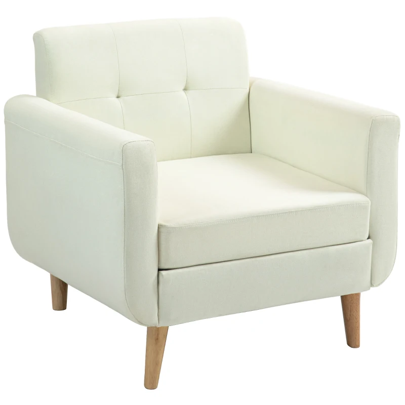 HOMCOM Butaca para Dormitorio con Reposabrazos y Patas de Madera Sofá Individual Carga 125 kg Crema