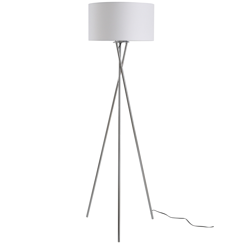 HOMCOM Lampadaire trépied design contemporain 40 W max. dim. 48L x 48l x 162H cm métal chromé polyester blanc