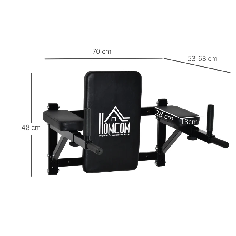 HOMCOM Barre de traction murale barre de fitness barre d'étirement musculation en acier avec coussin de dossier et coudière largeur réglable sur 3 niveaux 70 x 48 x 53-63 cm noir