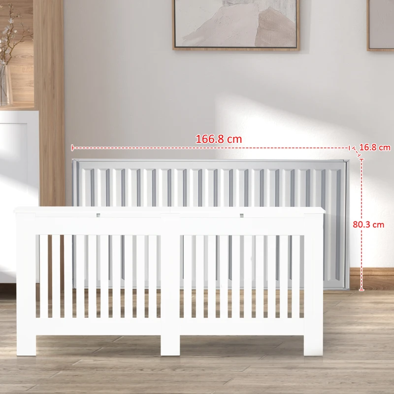 HOMCOM Copritermosifone a Doghe in MDF per Casa e Ufficio, 172x19x81 cm, Bianco