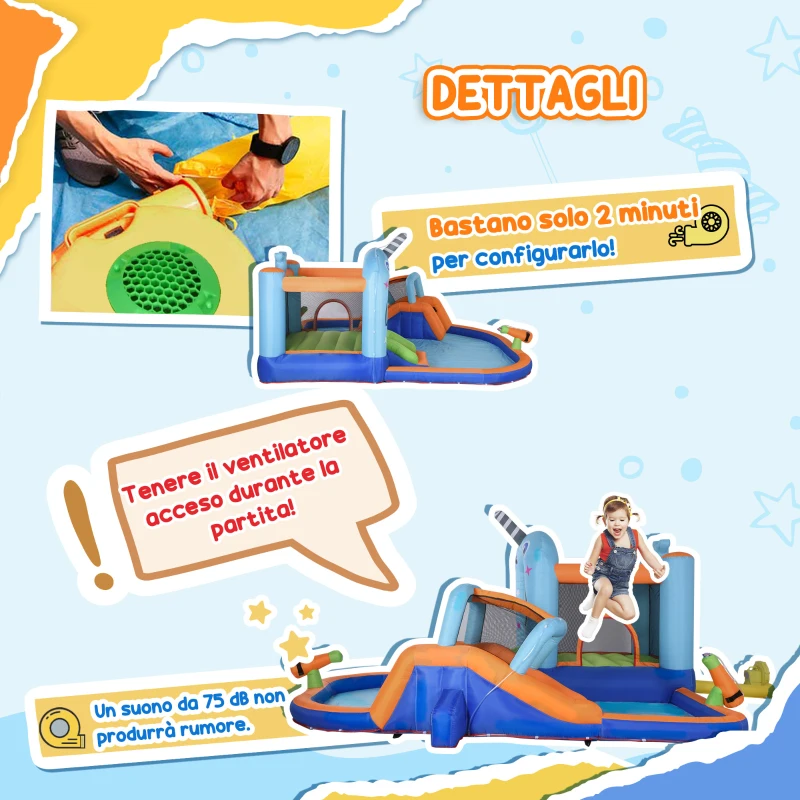 Outsunny Gioco Gonfiabile per Bambini 3-8 Anni con Borsa da Trasporto, 12 Paletti e Toppe Inclusi, 420x370x230 cm