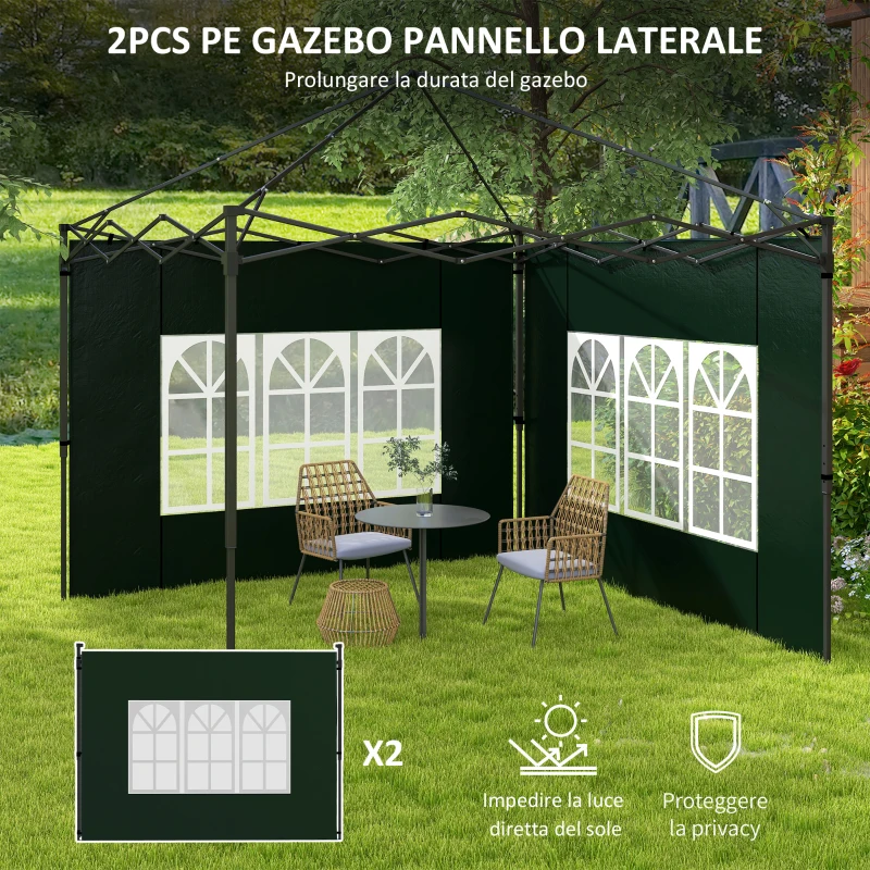 Outsunny Set 2 Teli per Gazebo 3x3 m e 3x6 m con Finestre, in PE e Plastica, 293x193 cm, Verde