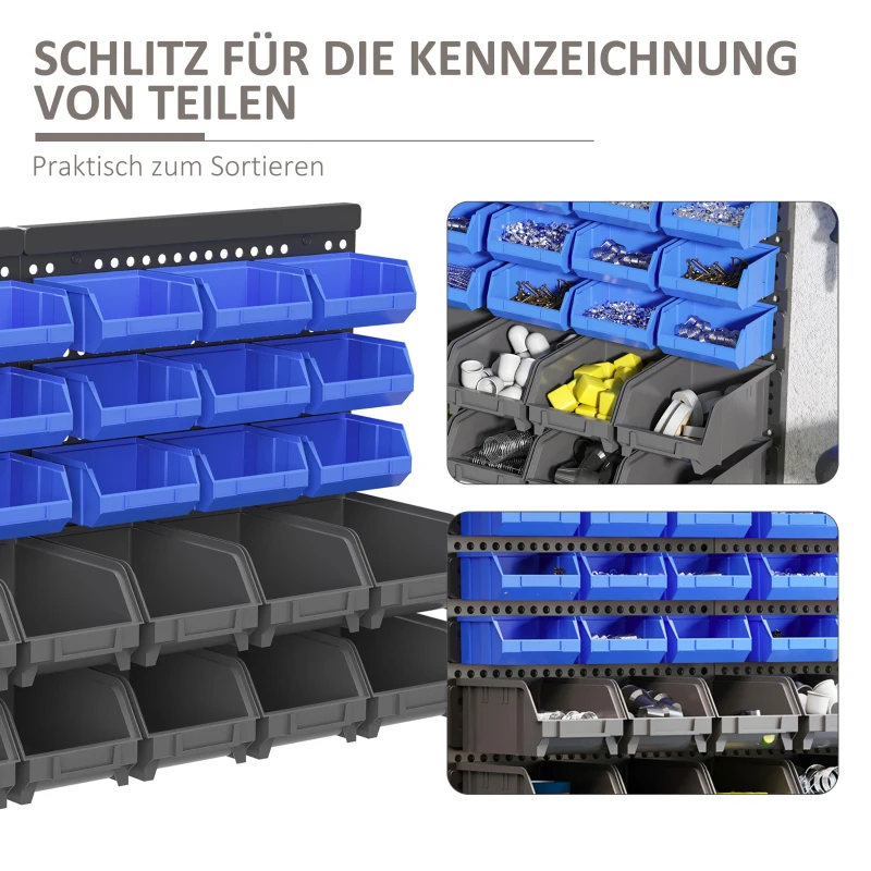 DURHAND Schüttenregal, Werkstattmagazin, 30 Boxen in 2 Größen, stapelbar, 63x18x37,5cm, Blau