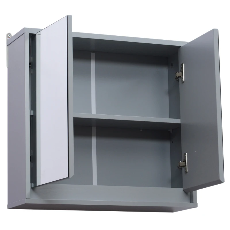 Armoire murale miroir salle de bain 2 étagères gris