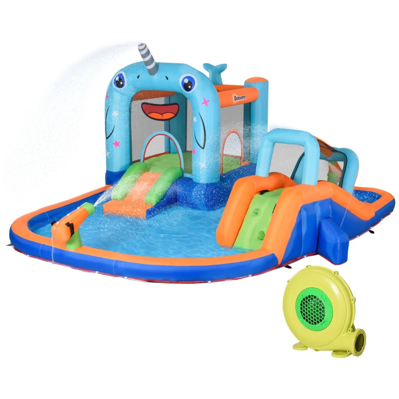Outsunny Castillo Inflable para Niños con Tobogán Trampolín Piscina Inflador y Bolsa de Transporte 420x370x230 cm Multicolor