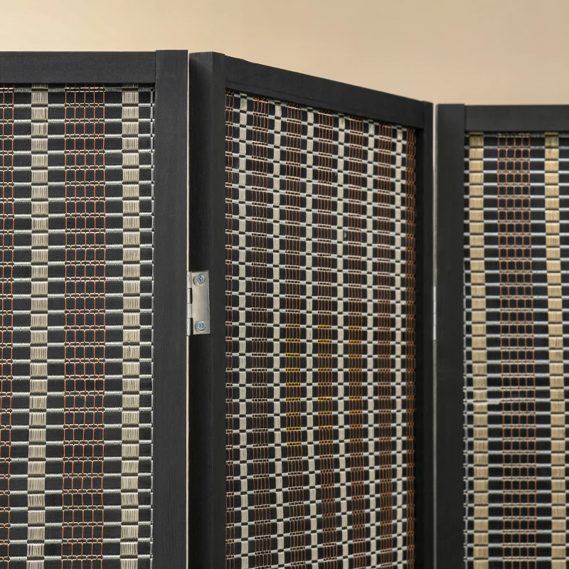 HOMCOM Parawan Dzielący Przestrzeń, Składany, Drewno Sosnowe/Bambus, 180 x 180 cm, Brązowy/Czarny