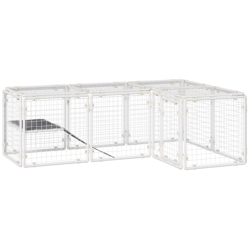 Pawhut Valla Metálica para Mascotas Parque para Conejos Conejera con 16 Paneles Puerta con Pestillo y Escalera para Cobayas Gatos Cachorros Diseño DIY 68x68x2,5 cm Blanco