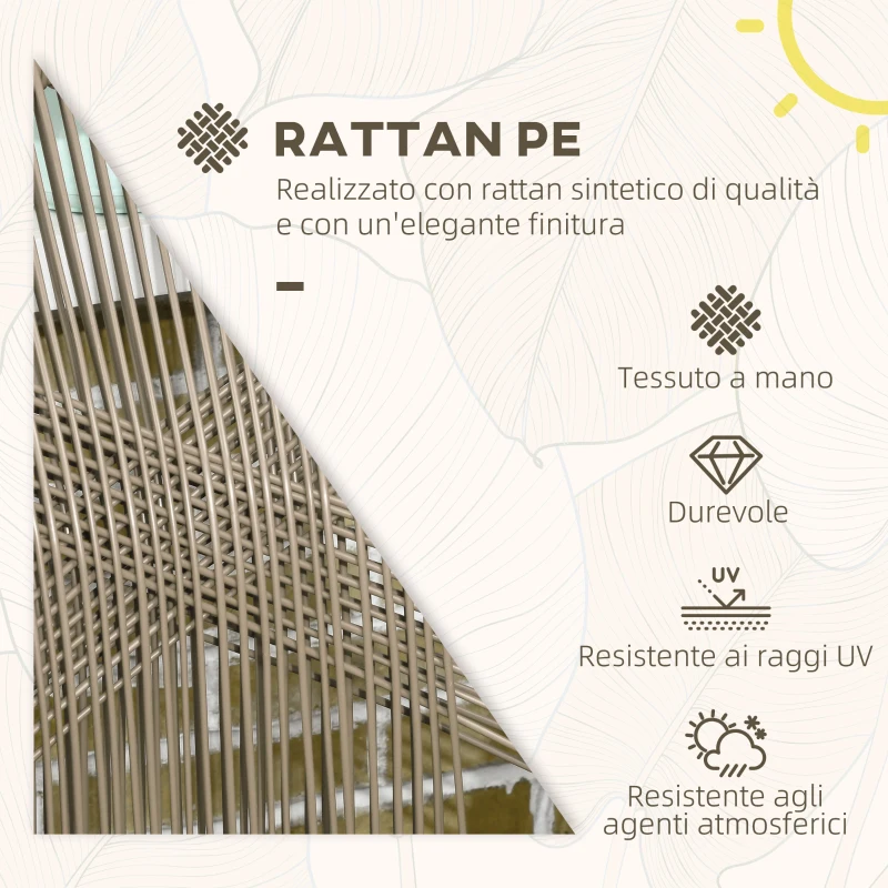 Outsunny Set Tavolino e Sedie da Giardino 3 Pezzi in Rattan PE e Acciaio con 2 Sedie Moderne e 1 Tavolino da Caffè