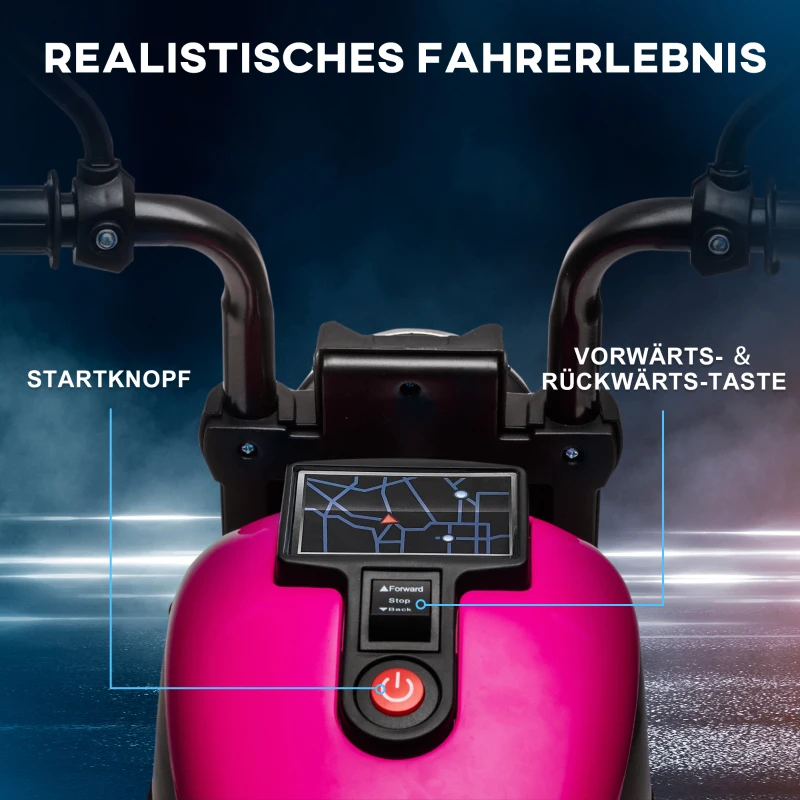 HOMCOM Elektro-Kindermotorrad mit Stützrädern, Scheinwerfer, 1,5 bis 3 km/h, für Kinder 1,5 bis 3 Jahren, pink