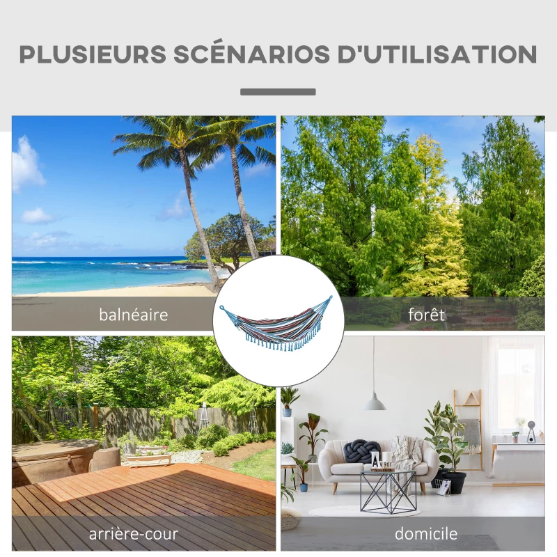 Outsunny Hamac de Voyage Portable Style Hippie Chic Toile de hamac dim. 2,85L x 1,5l m Coton Polyester Multicolore