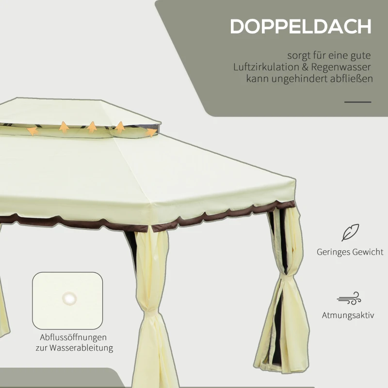 Outsunny Gartenpavillon Pavillon Gartenzelt Festzelt Partyzelt mit 4 x Seitenwand wetterfest Aluminium Polyester Cremeweiß 3,9 x 2,9 x 2,7 m