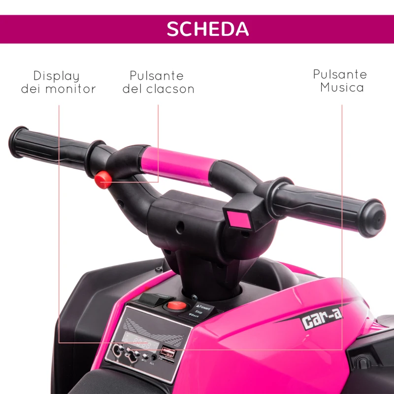 HOMCOM Quad Elettrico per Bambini 12V, 2 Velocità, Ruote Larghe con Clacson e Fari LED, Età 3-5 Anni, Rosa