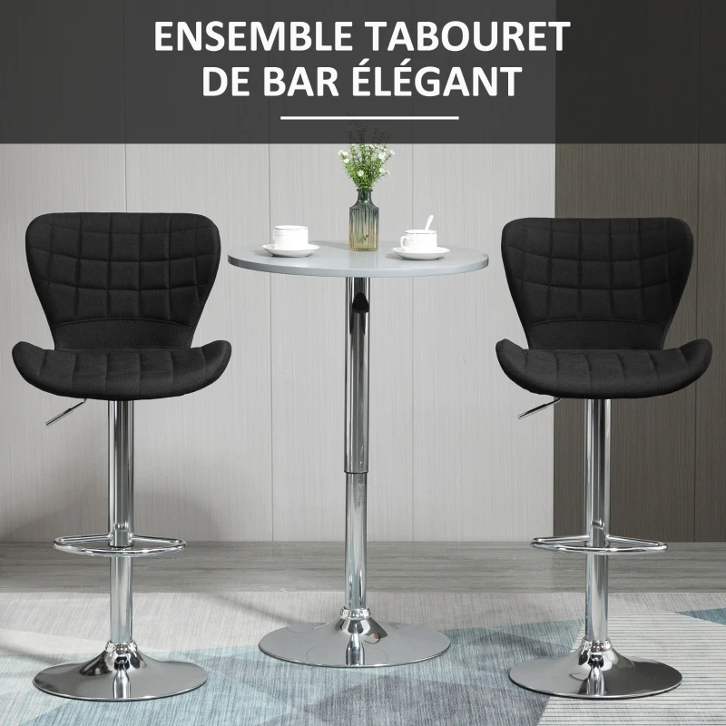 HOMCOM Lot de 2 Tabourets de Bar Design Contemporain Hauteur d'assise réglable 59-81 cm pivotant 360° Lin Noir