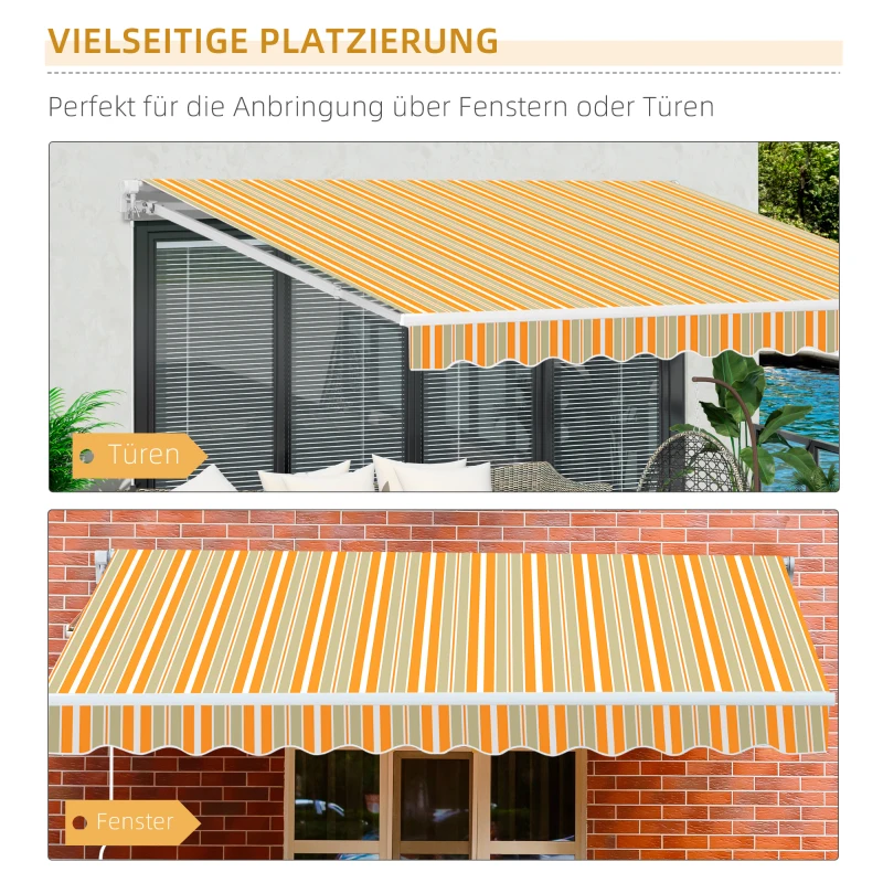 Outsunny Markise Gelenkarmmarkise Sonnenschutz Handkurbel Balkon Alu Gelb Beige