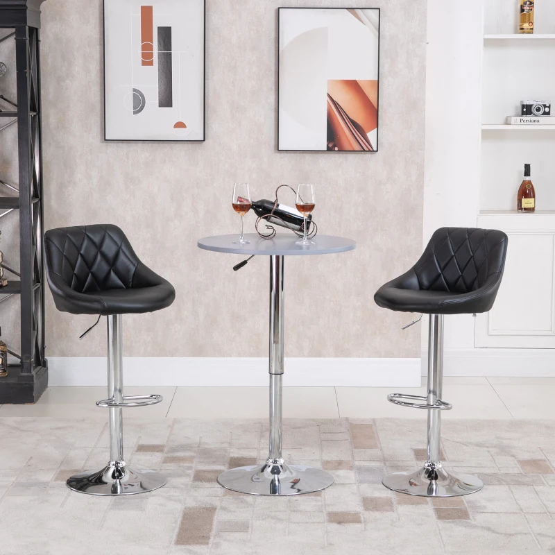HOMCOM 2er-Set Barhocker Drehstühle mit Kunstleder-Bezug höheverstellbare Barstühle Tresenhocker Bistrohocker mit Rückenlehne Schwarz 46,5 x 48 x 84,5-106,5 cm