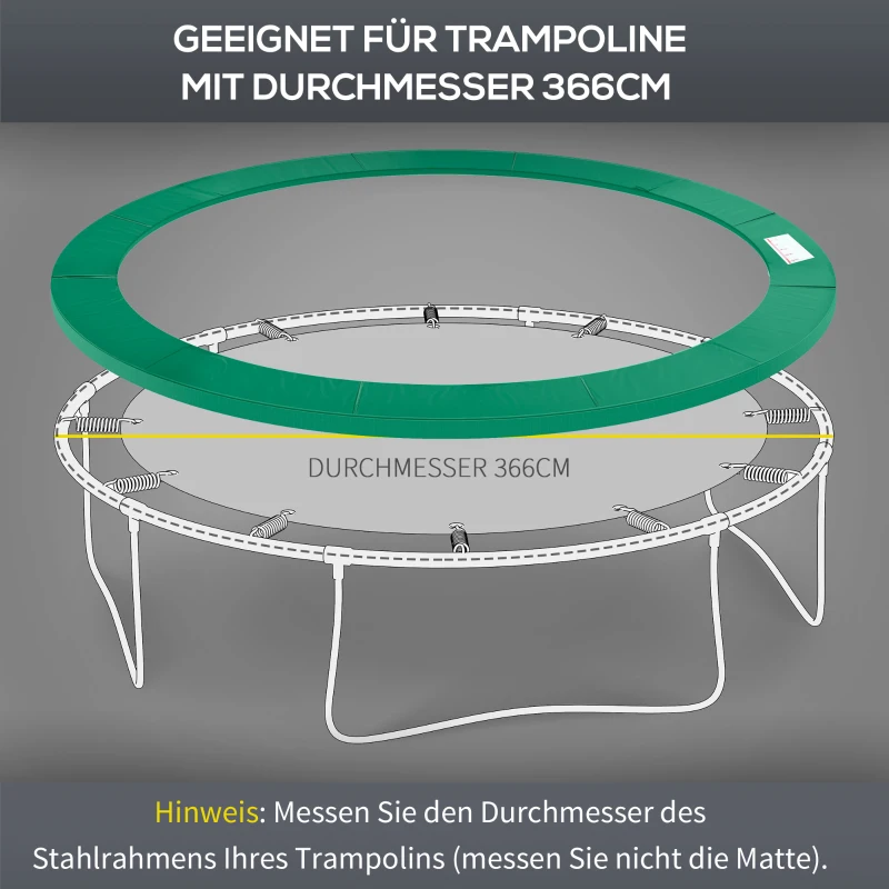HOMCOM Trampolin Randabdeckung Ø366cm cm breit, Reißfest UV-resistent Federabdeckung, Wasserabweisend, Trampolinzubehör Randschutz Sicherheitsnetz Ersatzteile für Gartentrampoline, Grün