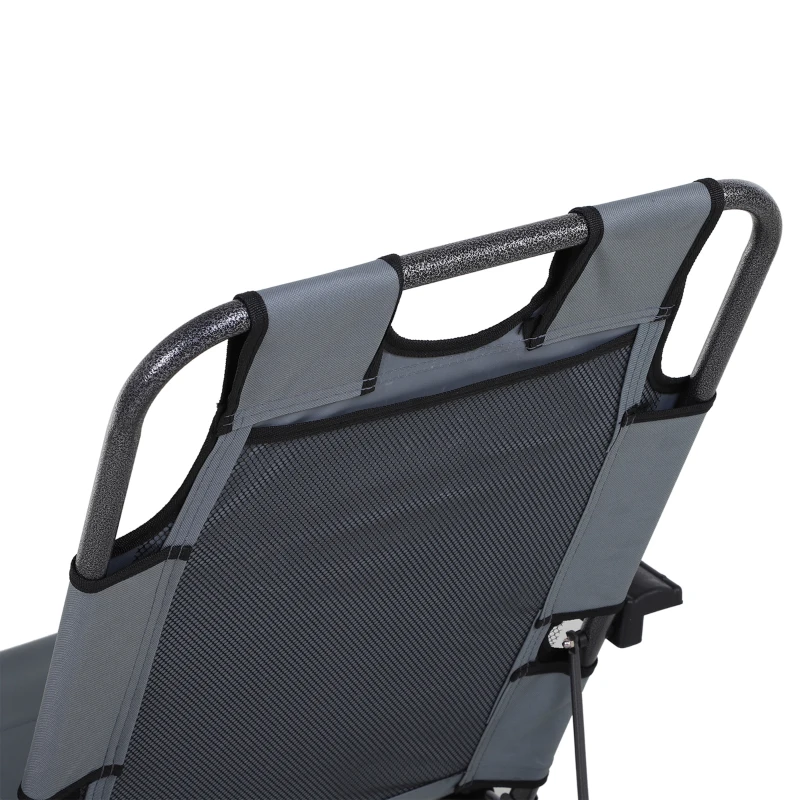 Outsunny Tumbona Reclinable y Plegable con Respaldo Ajustable en 2 Niveles Reposacabezas y Bolsillo Carga 136 kg 118x60x80cm Gris