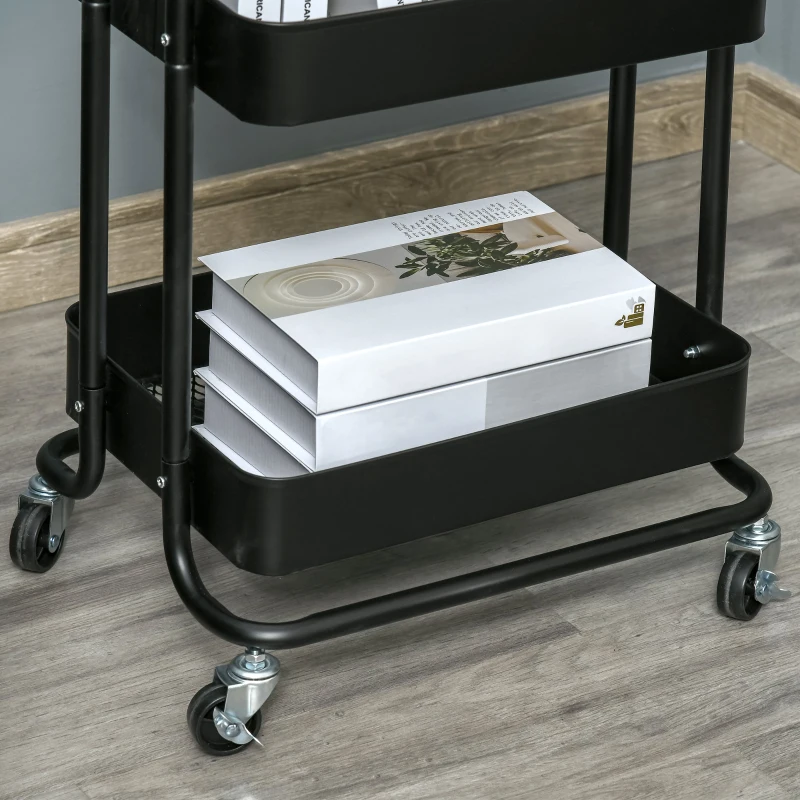 HOMCOM Carrito Auxiliar con Ruedas Carro de Almacenaje de 3 Niveles  para Baño Cocina Dormitorio Oficina 46x34,5x76,5 cm Negro
