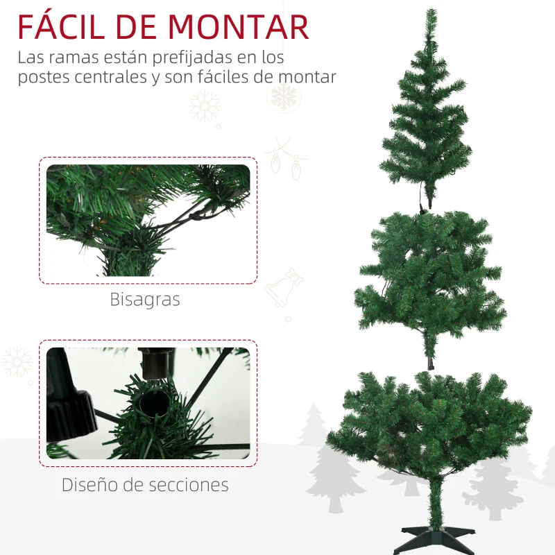 HOMCOM Árbol de Navidad Artificial de 480 Ramas con 150 Luces LED con 8 Modos y 100 Decoraciones Acero Ø86x180 cm Verde