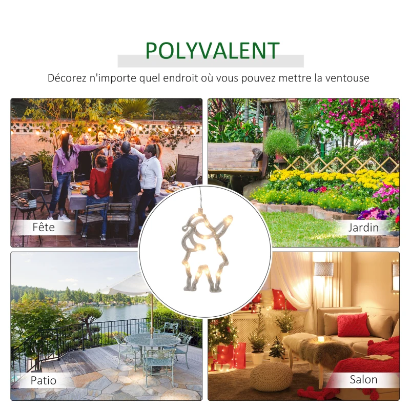 HOMCOM 18 pièces décorations de fenêtre de Noël LED guirlande lumineuse de fenêtre avec ventouses flocons de neige blanc chaud