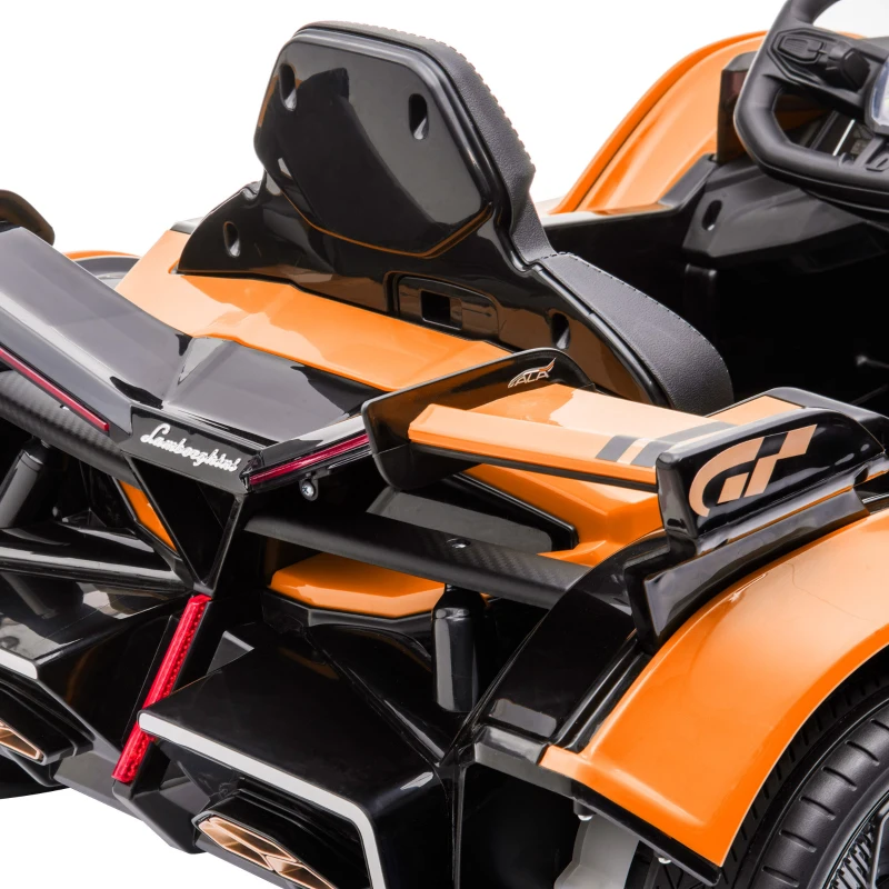 HOMCOM Kinderfahrzeug offiziell lizenziertes Lamborghini GT Elektroauto für Kinder mit Fernbedienung 2 x 35W Motoren Musik(MP3/USB/Bluetooth/ TF) Licht 3–6 Jahre Metall Orange 117 x 66 x 50 cm