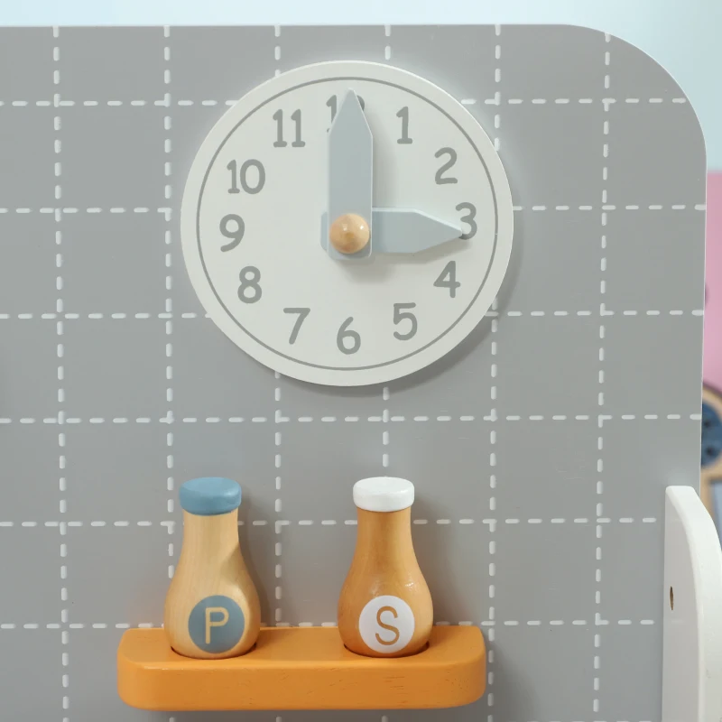 AIYAPLAY Cocinita Infantil Cocinita de Madera Infantil con Sonido Fogón Horno Grifo Fregadero y Accesorios de Cocina Gris