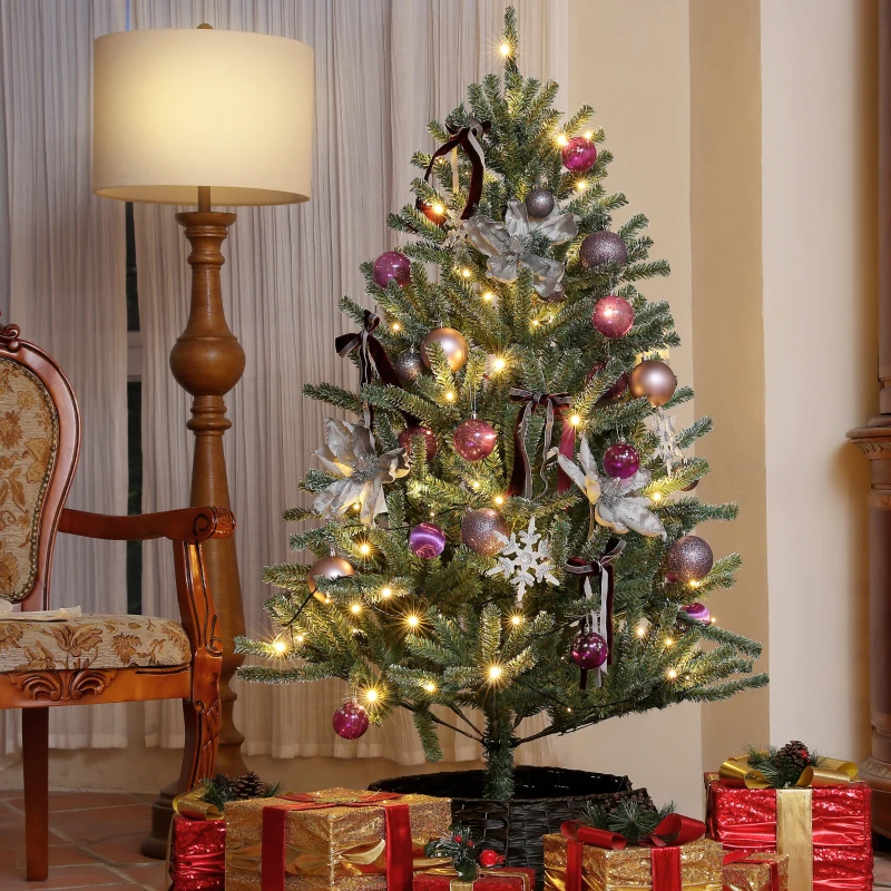 HOMCOM 5ft Artificial Christmas Tree, with Purple Decorations and Lights