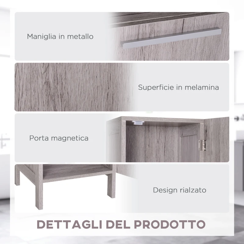 kleankin Colonna Bagno in MDF con 2 Armadietti e 2 Ripiani Aperti, 30x32x172.5 cm, color Legno